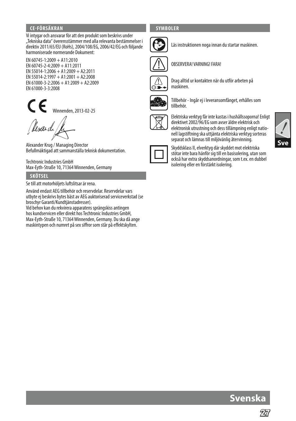 Svenska | AEG FDS 140 User Manual | Page 30 / 65