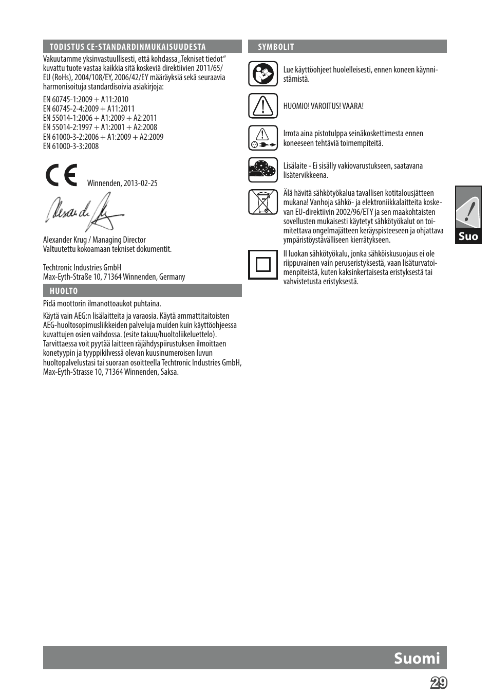 Suomi | AEG FDS 140 User Manual | Page 32 / 65