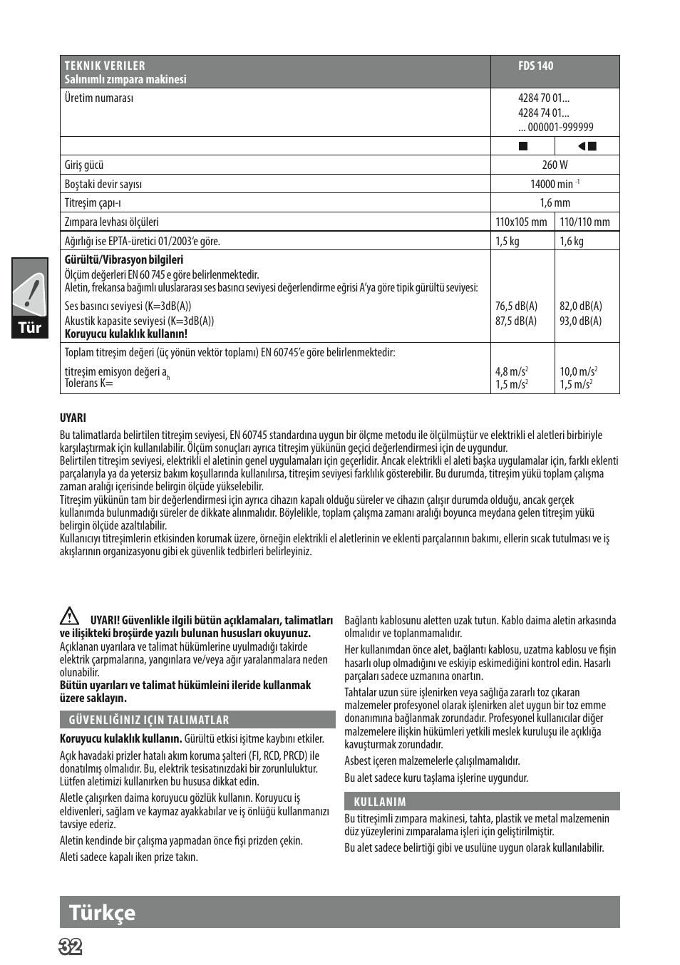 Türkçe | AEG FDS 140 User Manual | Page 35 / 65