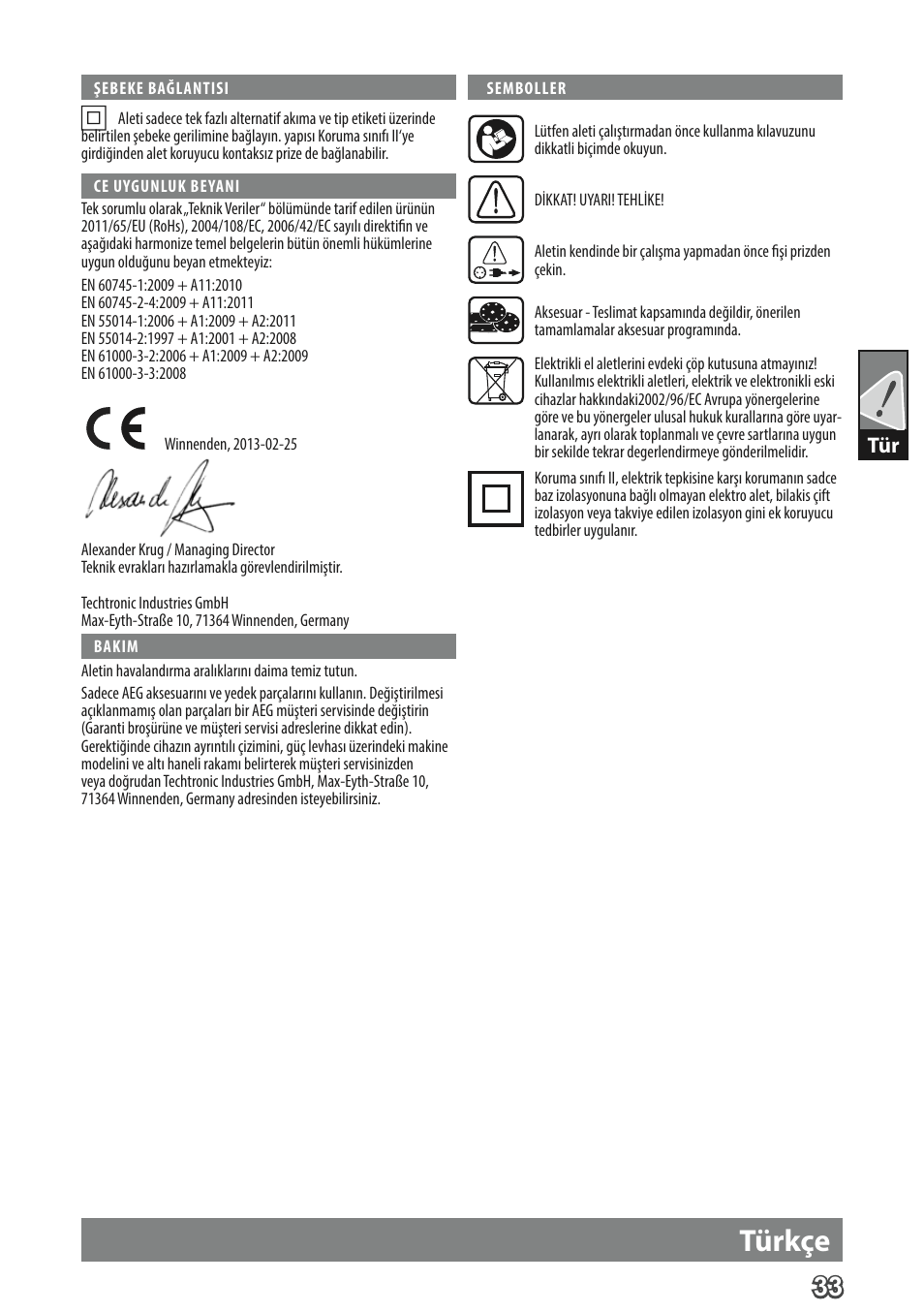 Türkçe | AEG FDS 140 User Manual | Page 36 / 65