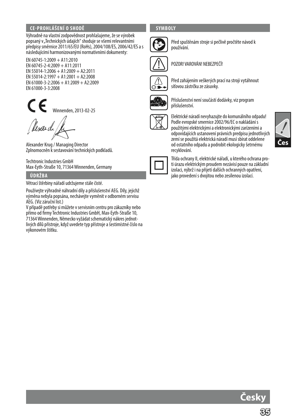 Česky | AEG FDS 140 User Manual | Page 38 / 65