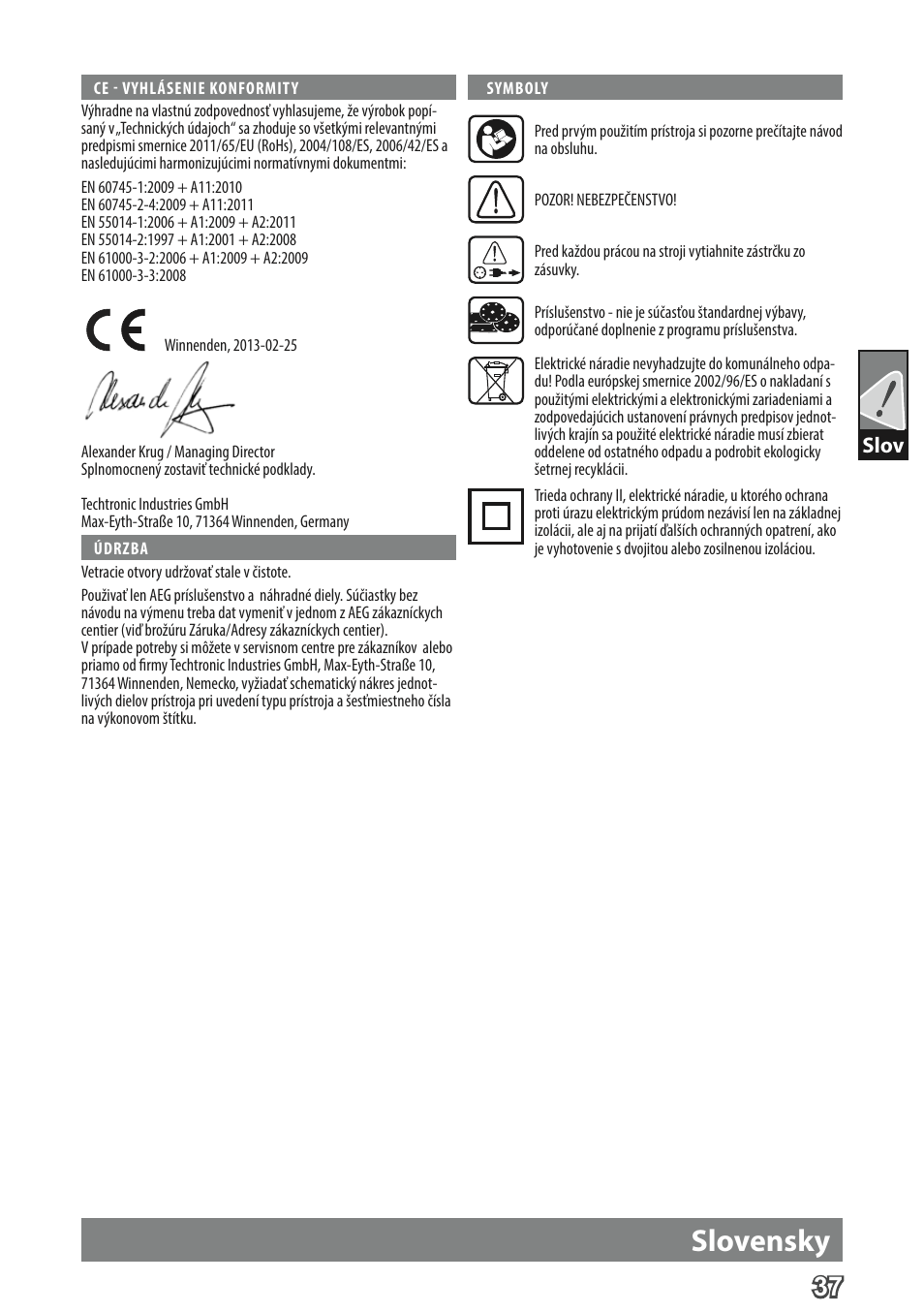 Slovensky | AEG FDS 140 User Manual | Page 40 / 65