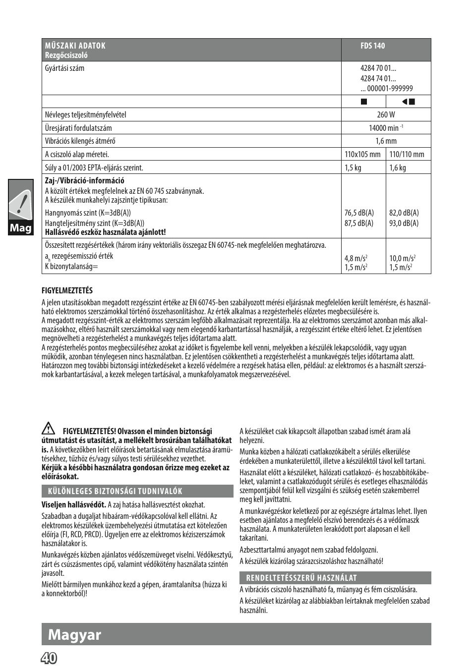 Magyar | AEG FDS 140 User Manual | Page 43 / 65