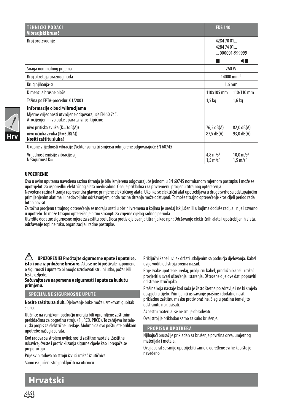 Hrvatski | AEG FDS 140 User Manual | Page 47 / 65