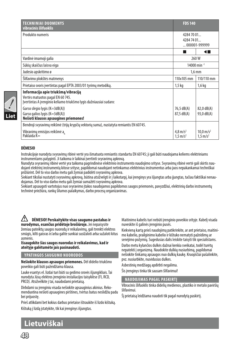Lietuviškai, Liet | AEG FDS 140 User Manual | Page 51 / 65