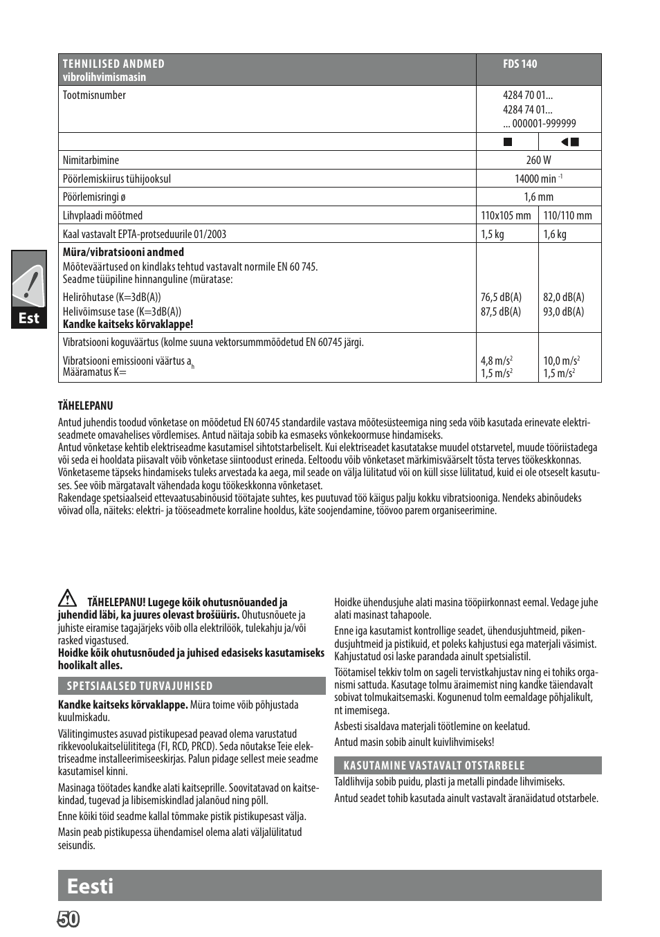 Eesti | AEG FDS 140 User Manual | Page 53 / 65