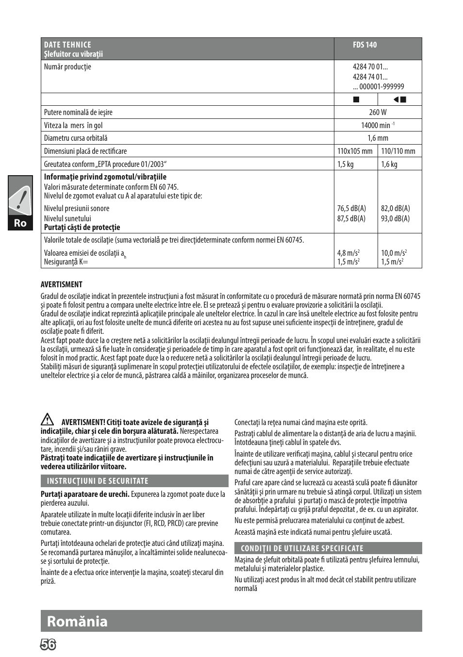 Romănia | AEG FDS 140 User Manual | Page 59 / 65