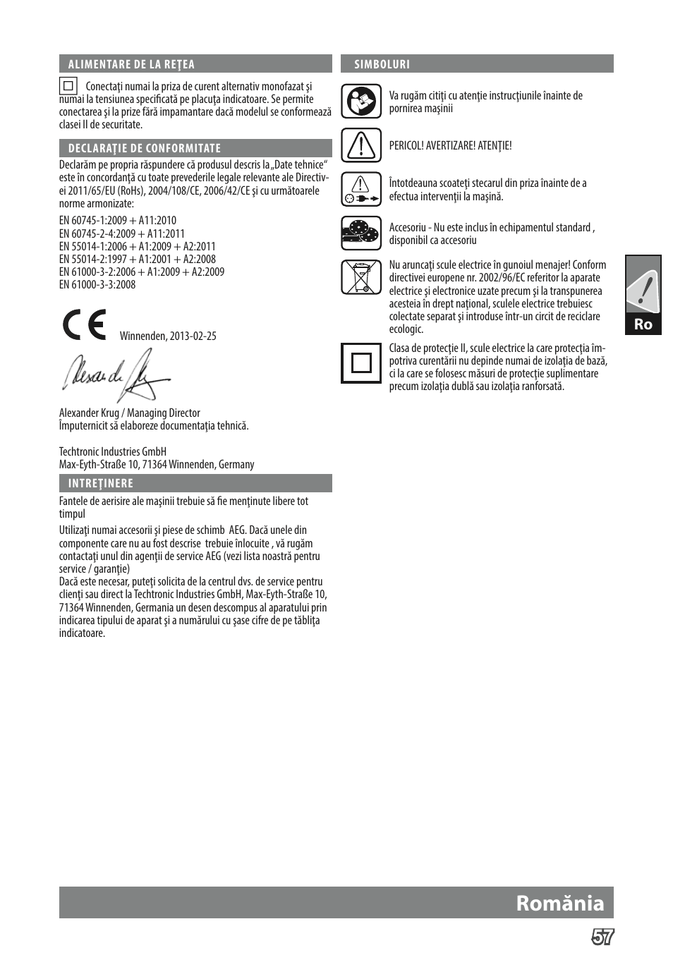 Romănia | AEG FDS 140 User Manual | Page 60 / 65