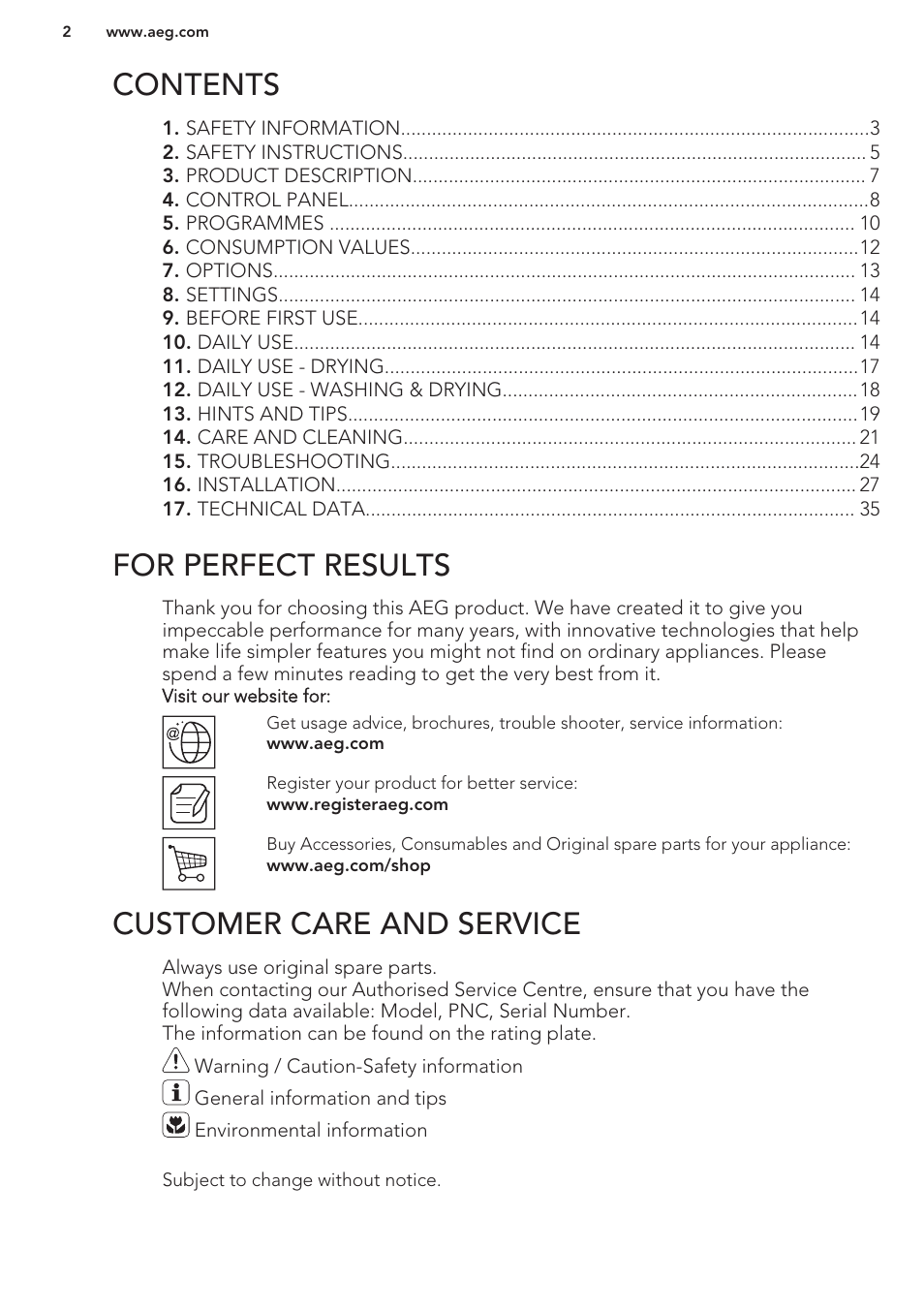 AEG L61270WDBI User Manual | Page 2 / 76