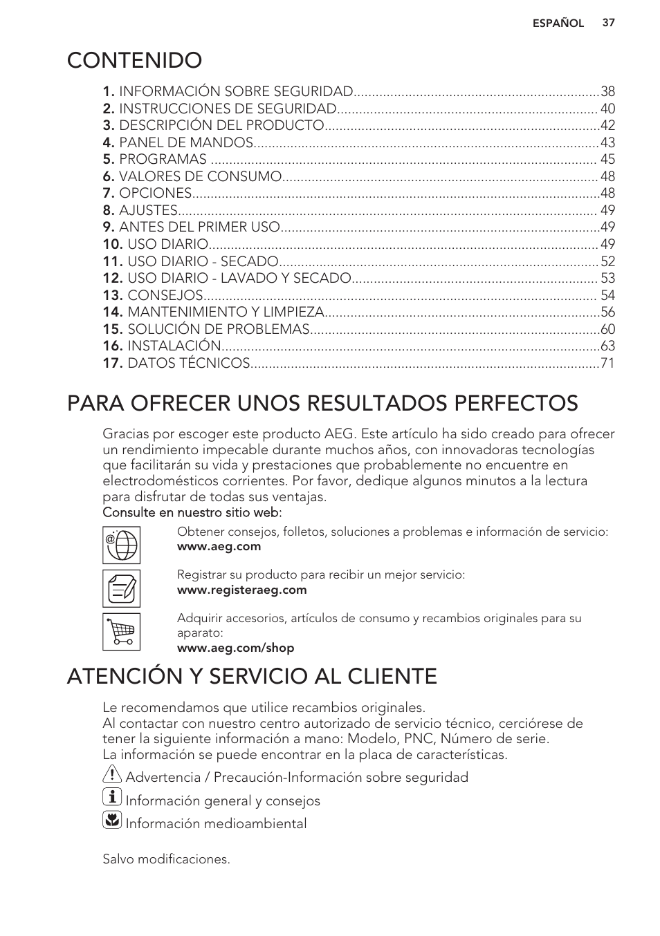 AEG L61270WDBI User Manual | Page 37 / 76