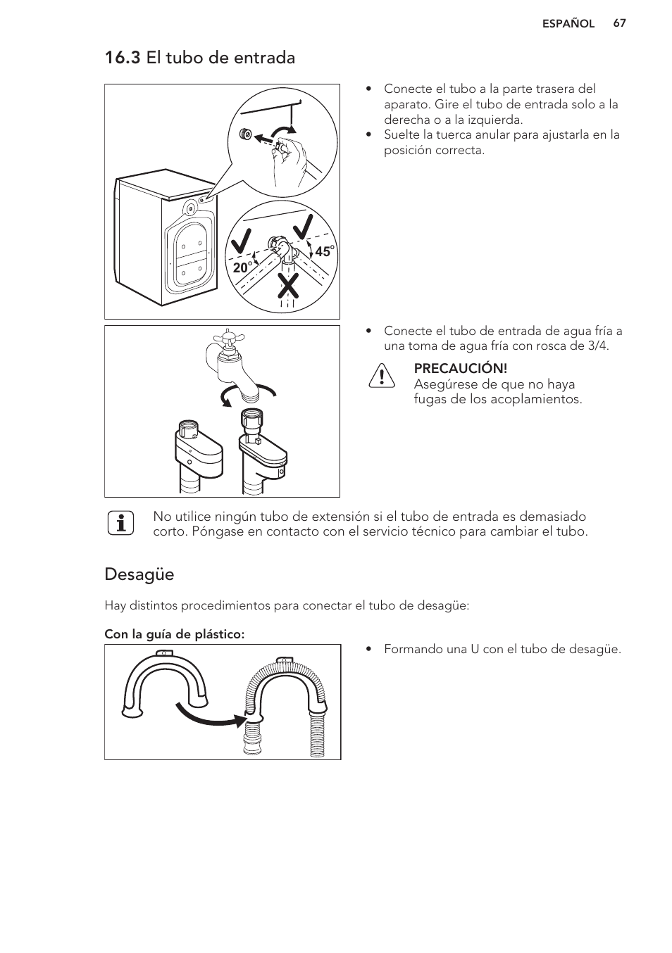 3 el tubo de entrada, Desagüe | AEG L61270WDBI User Manual | Page 67 / 76