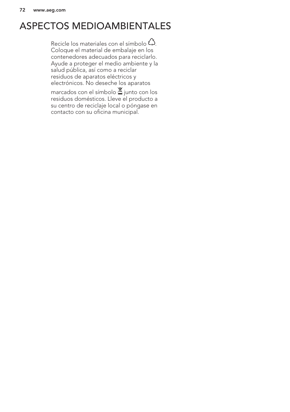 Aspectos medioambientales | AEG L61270WDBI User Manual | Page 72 / 76