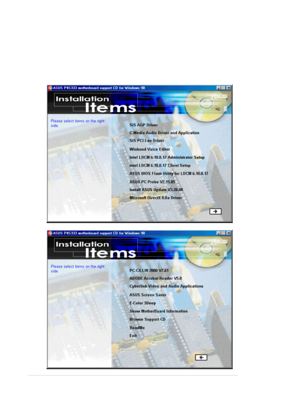 2 installation menus | Asus P4S333 User Manual | Page 102 / 126