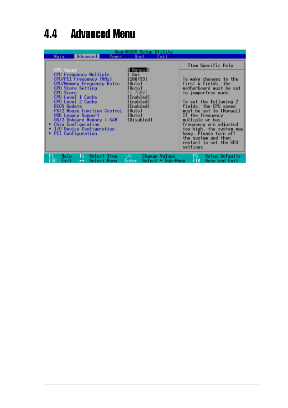 4 advanced menu | Asus P4S333 User Manual | Page 79 / 126