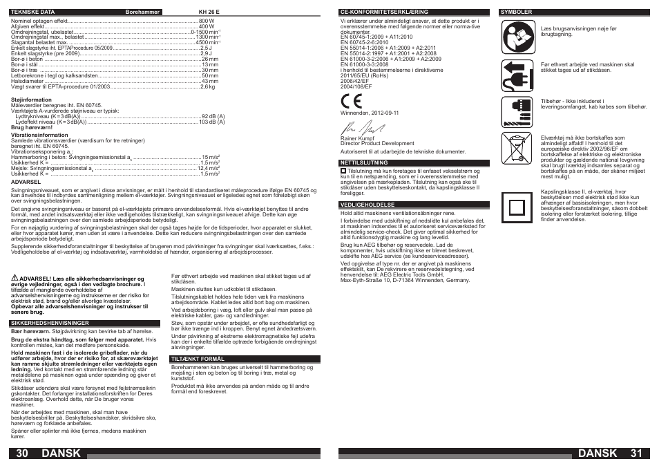 Dansk | AEG KH 26 E User Manual | Page 16 / 37