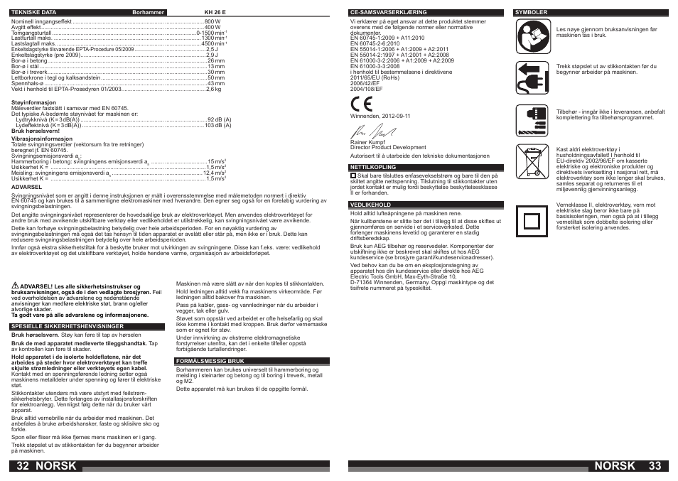 Norsk | AEG KH 26 E User Manual | Page 17 / 37