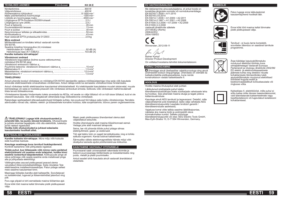 Eesti | AEG KH 26 E User Manual | Page 30 / 37