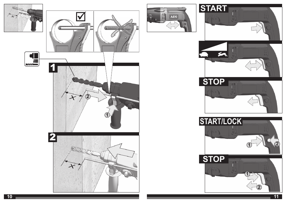 Start stop start/lock stop | AEG KH 26 E User Manual | Page 6 / 37
