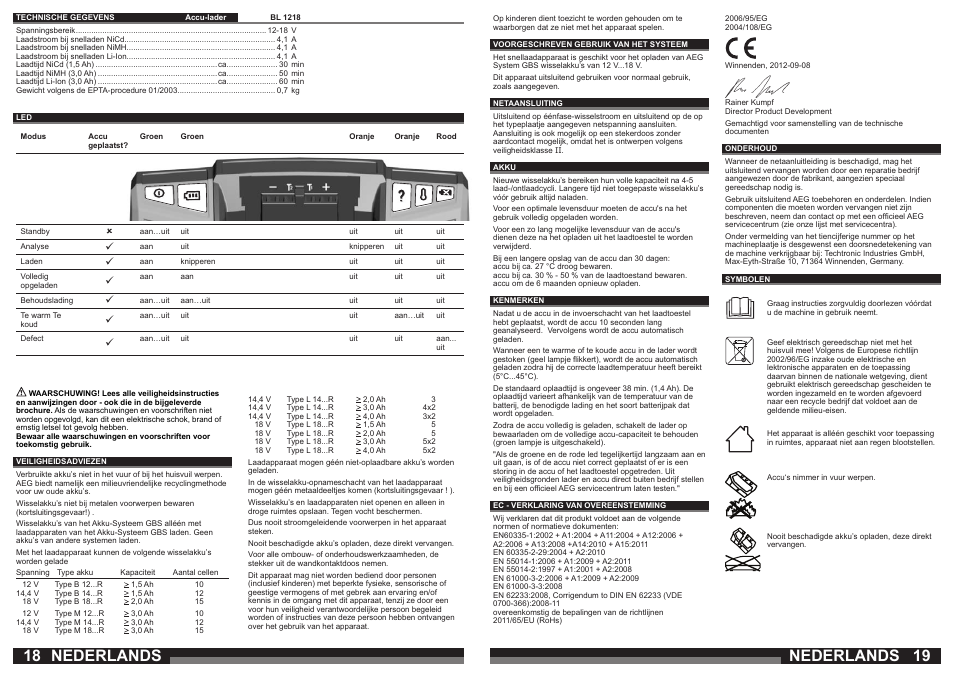 Nederlands | AEG BL1218 User Manual | Page 10 / 31