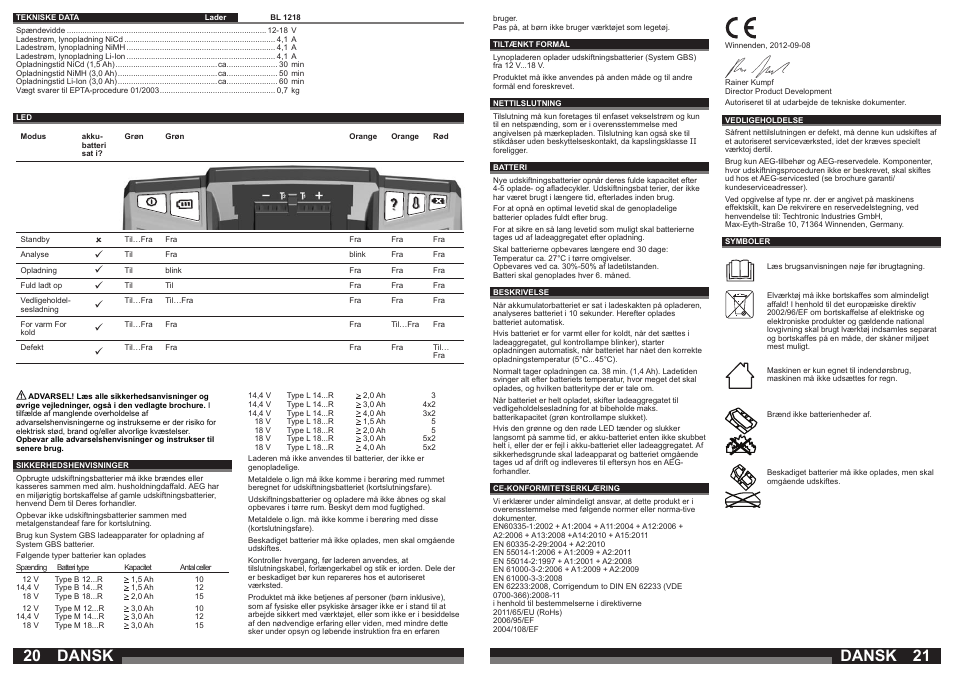 Dansk | AEG BL1218 User Manual | Page 11 / 31