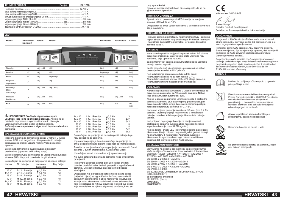 Hrvatski | AEG BL1218 User Manual | Page 22 / 31