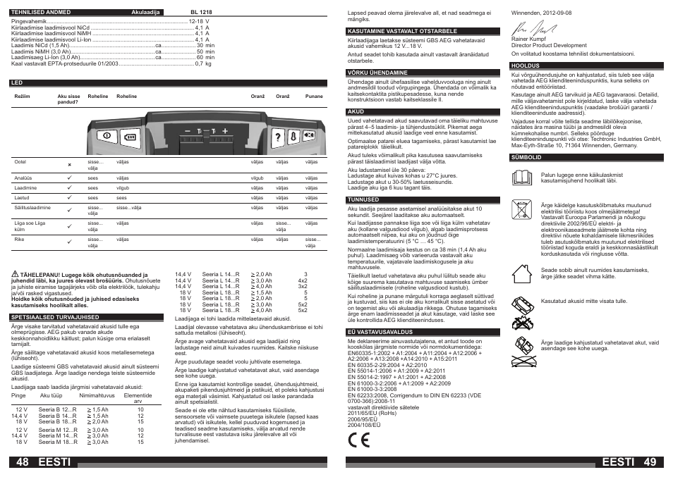 Eesti | AEG BL1218 User Manual | Page 25 / 31