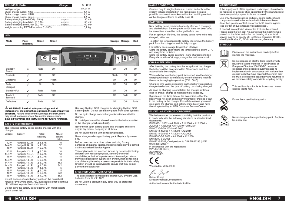 English | AEG BL1218 User Manual | Page 4 / 31