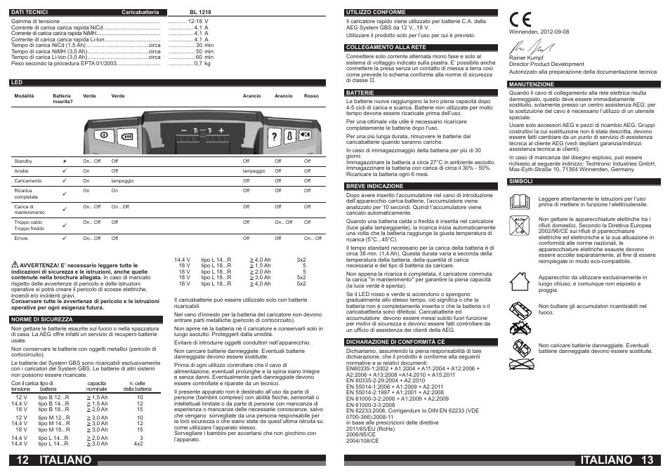 Italiano | AEG BL1218 User Manual | Page 7 / 31