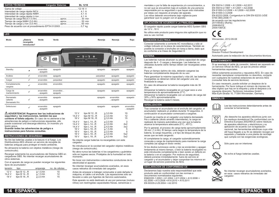 Español | AEG BL1218 User Manual | Page 8 / 31