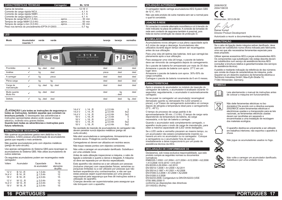 Portugues | AEG BL1218 User Manual | Page 9 / 31