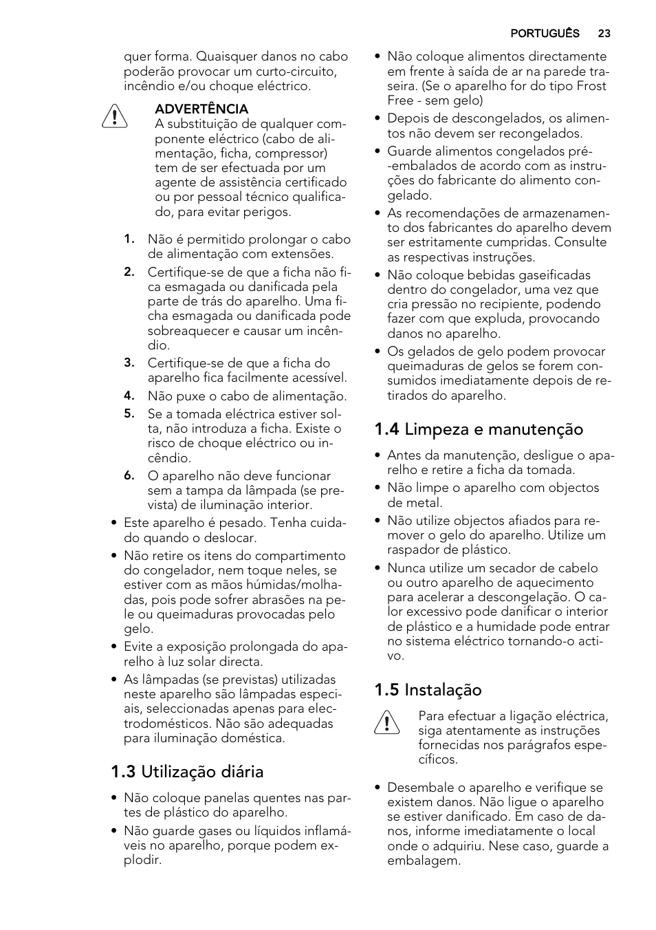 3 utilização diária, 4 limpeza e manutenção, 5 instalação | AEG A82700GNX0 User Manual | Page 23 / 64