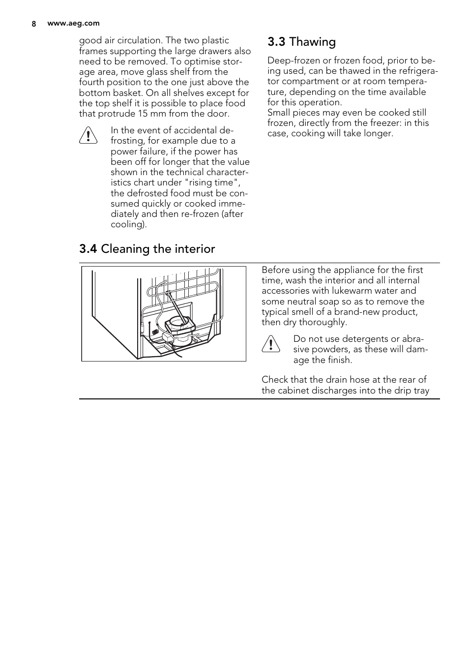 3 thawing, 4 cleaning the interior | AEG A82700GNX0 User Manual | Page 8 / 64
