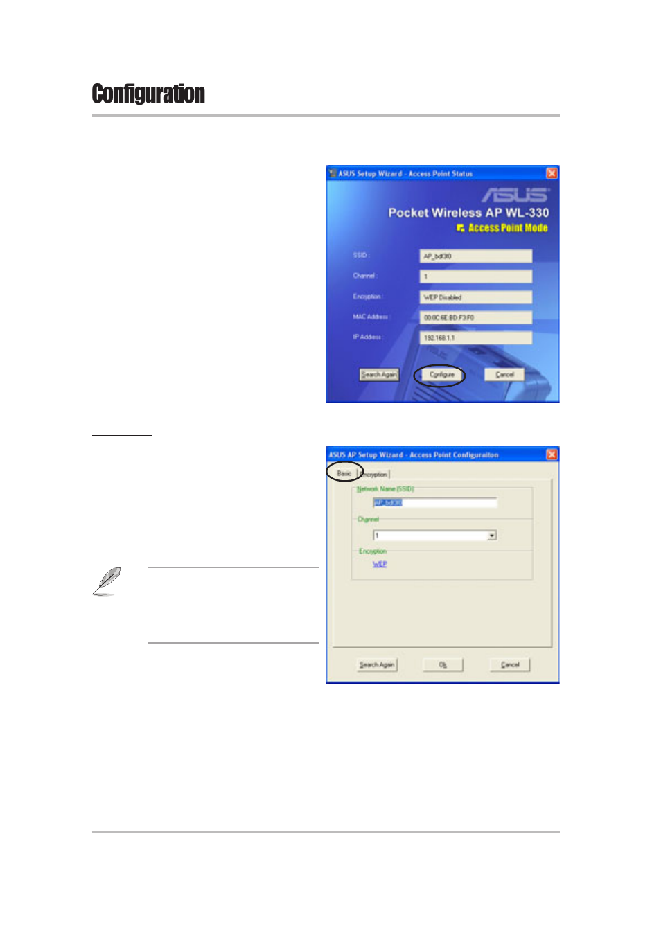 Configuration | Asus WL-330 User Manual | Page 30 / 74