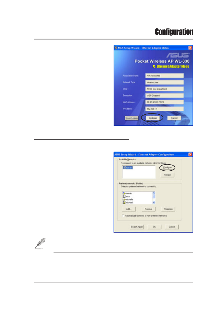 Configuration | Asus WL-330 User Manual | Page 33 / 74