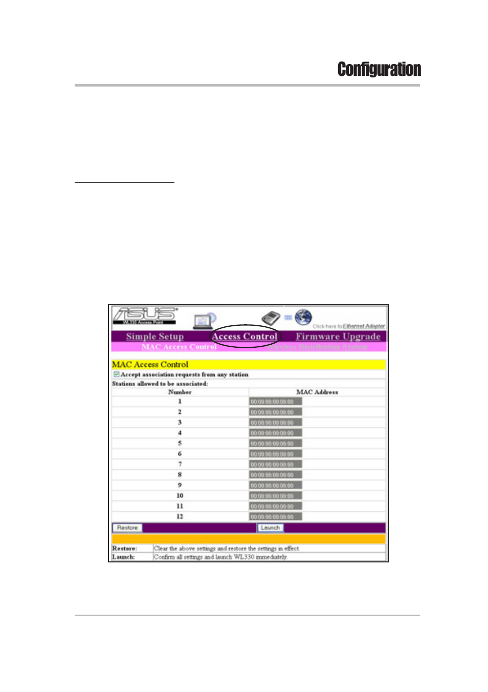 Configuration | Asus WL-330 User Manual | Page 45 / 74