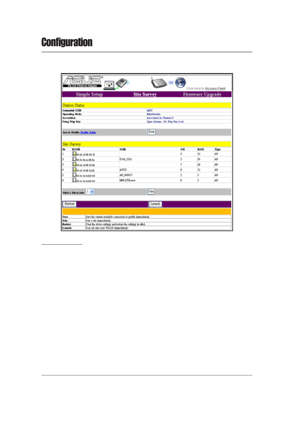 Configuration | Asus WL-330 User Manual | Page 56 / 74