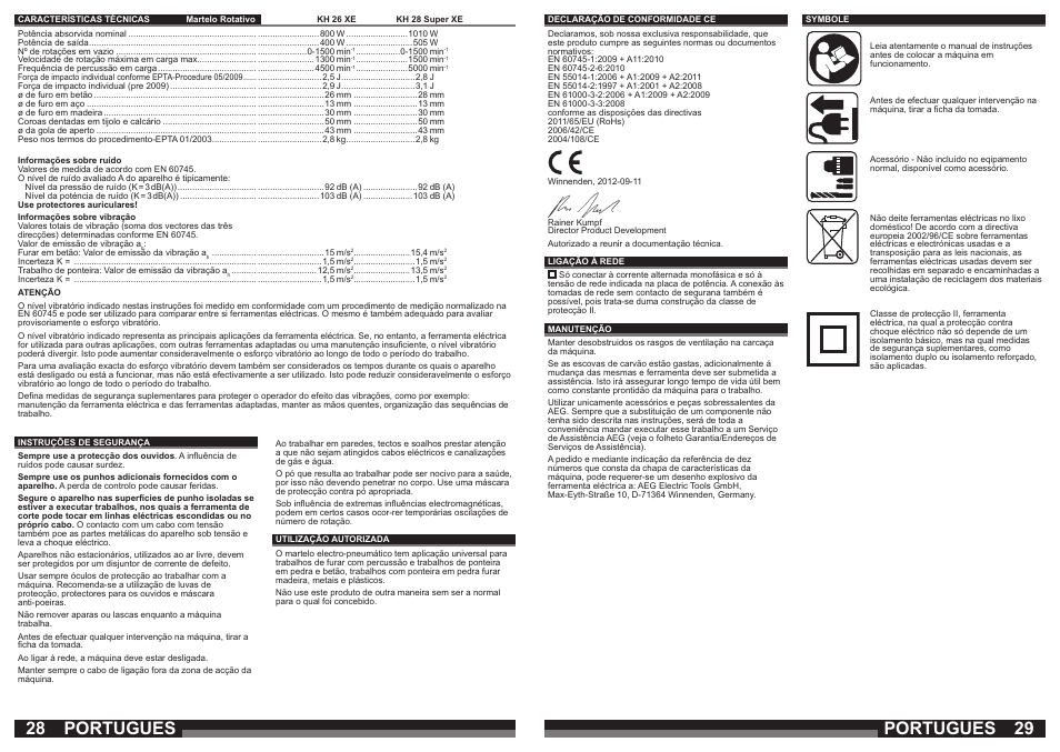 Portugues | AEG KH 28 Super XE User Manual | Page 15 / 37