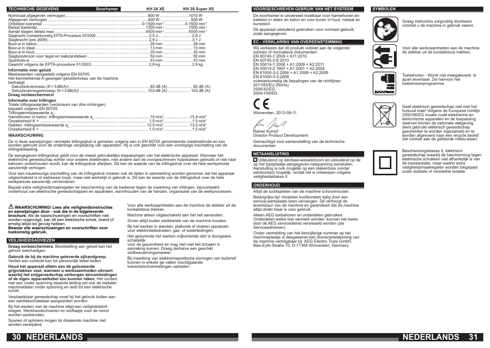 Nederlands | AEG KH 28 Super XE User Manual | Page 16 / 37