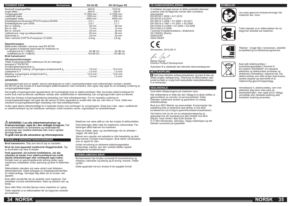 Norsk | AEG KH 28 Super XE User Manual | Page 18 / 37