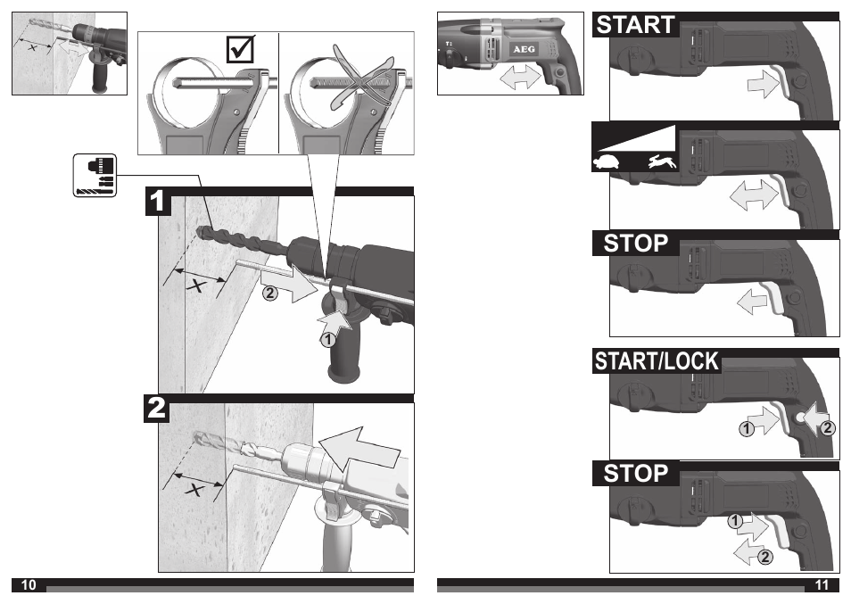 Start stop start/lock stop | AEG KH 28 Super XE User Manual | Page 6 / 37