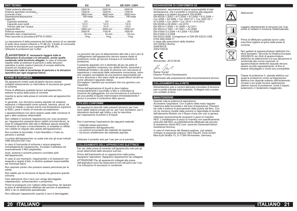 Italiano | AEG AP 250 ECP User Manual | Page 11 / 35
