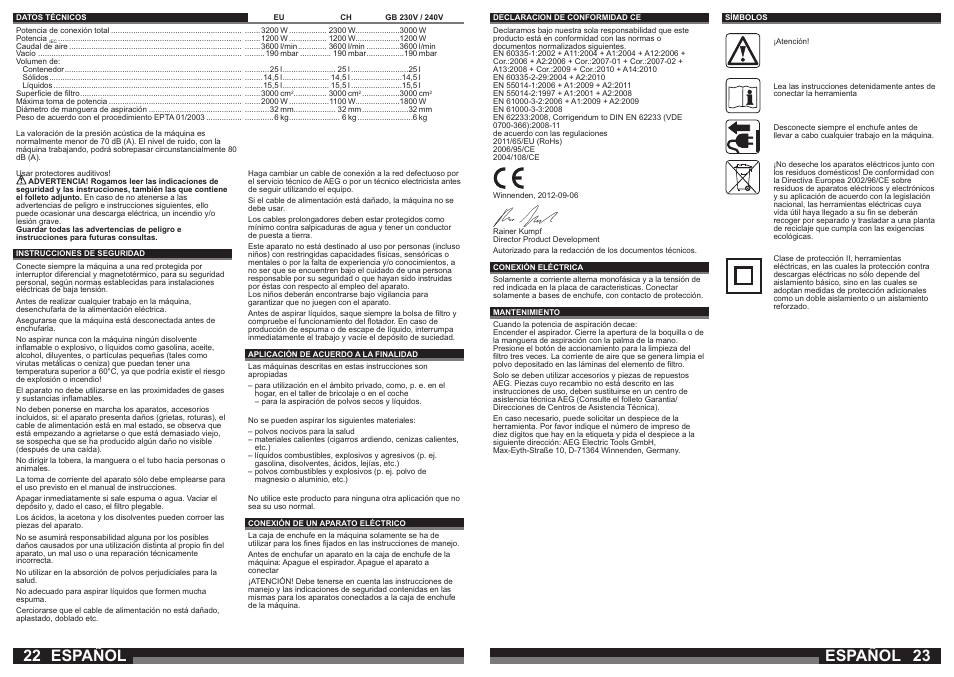 Español | AEG AP 250 ECP User Manual | Page 12 / 35