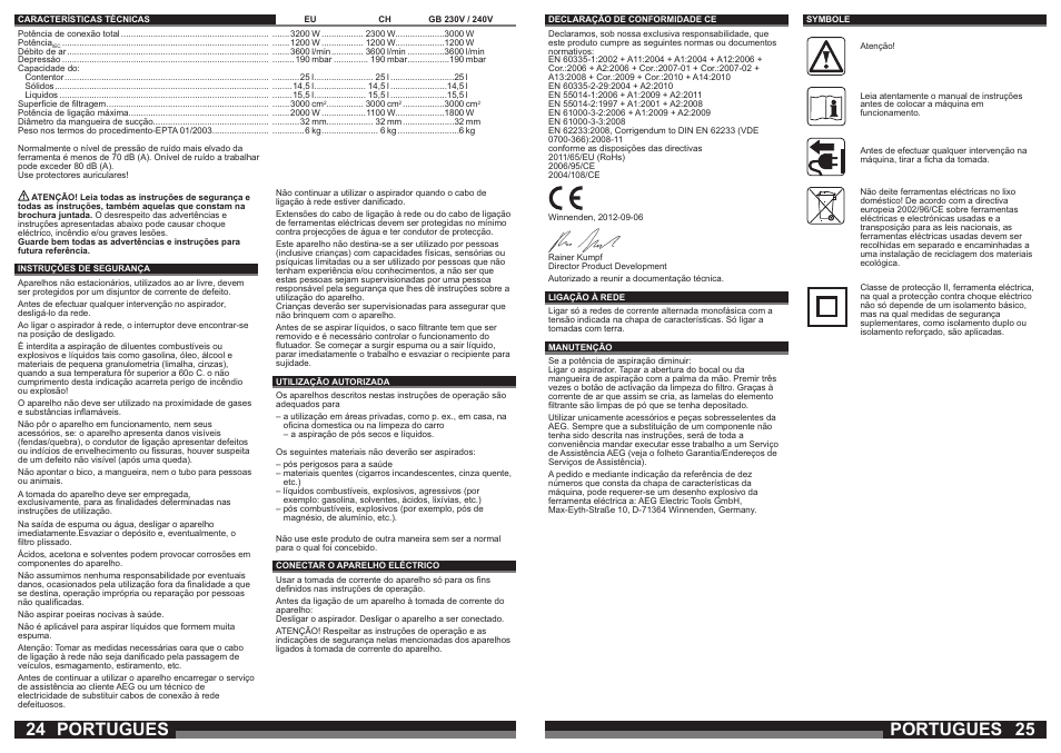 Portugues | AEG AP 250 ECP User Manual | Page 13 / 35