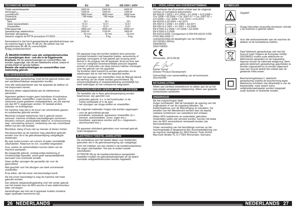Nederlands | AEG AP 250 ECP User Manual | Page 14 / 35