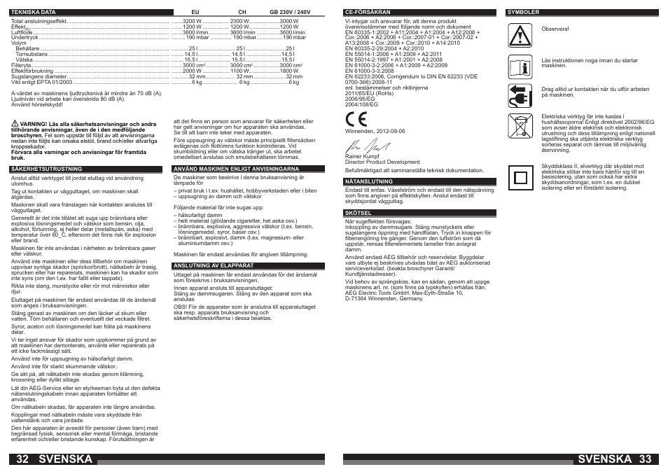 Svenska | AEG AP 250 ECP User Manual | Page 17 / 35