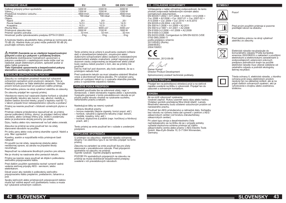 Slovensky | AEG AP 250 ECP User Manual | Page 22 / 35