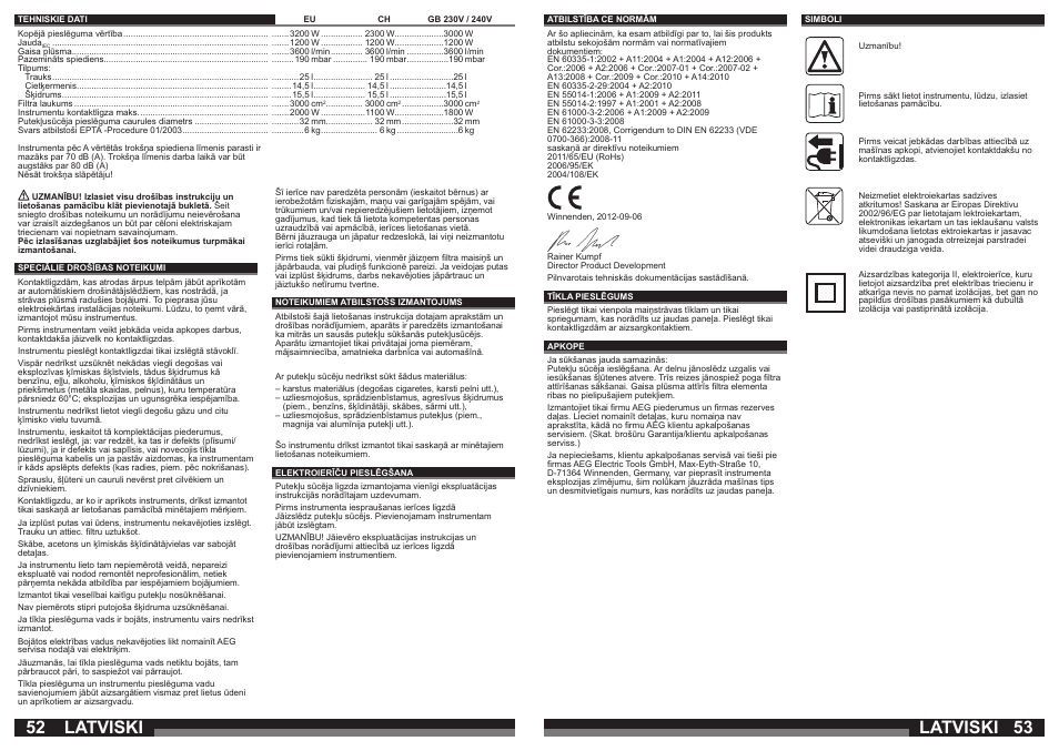 Latviski | AEG AP 250 ECP User Manual | Page 27 / 35