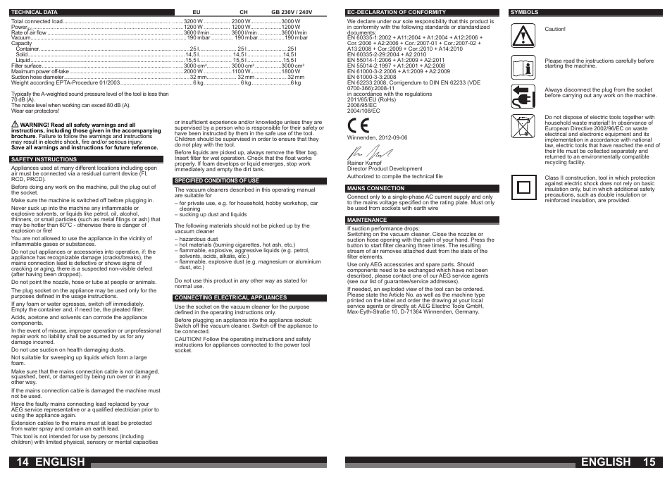 English | AEG AP 250 ECP User Manual | Page 8 / 35