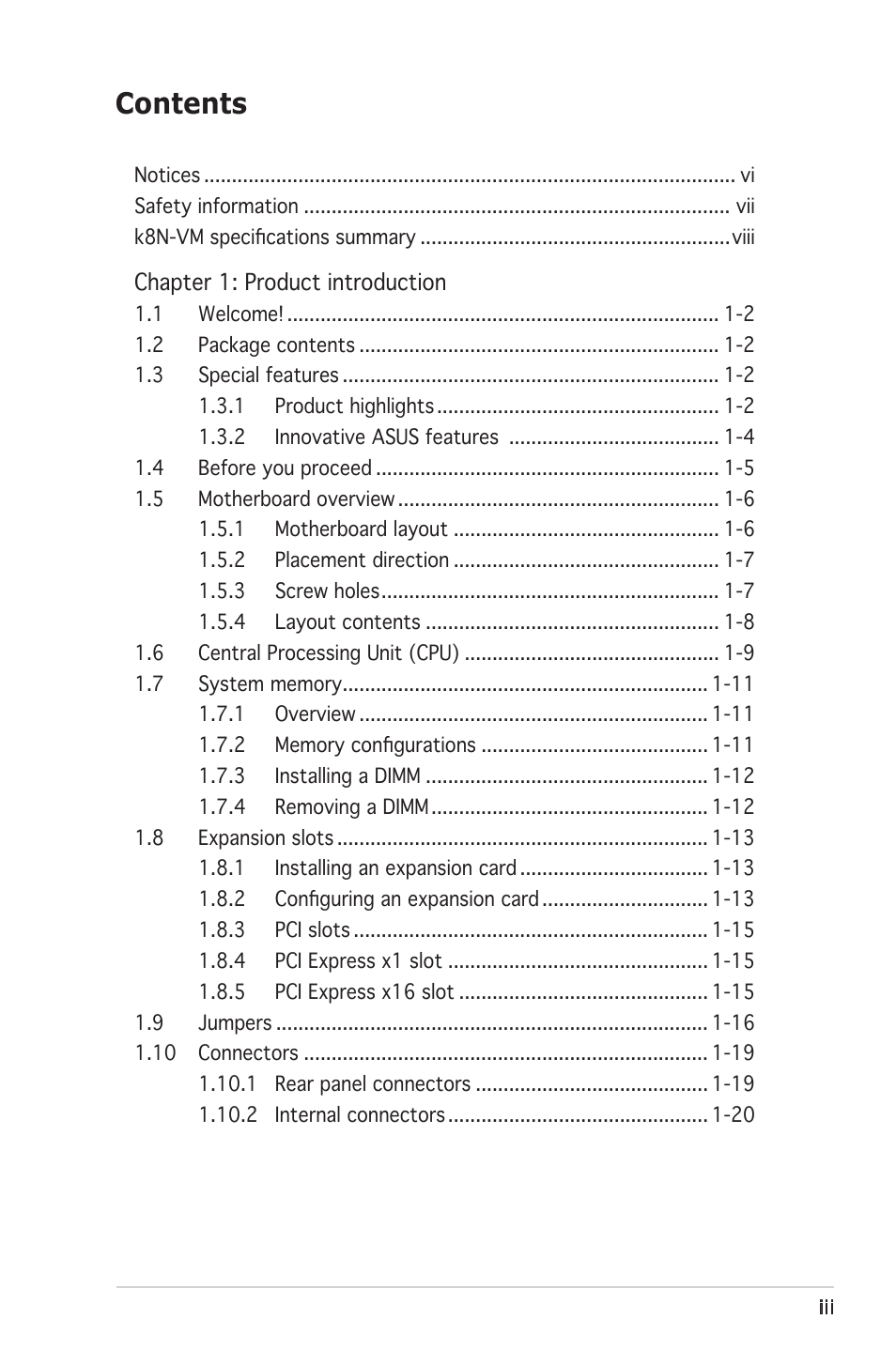 Asus K8N-VM User Manual | Page 3 / 82