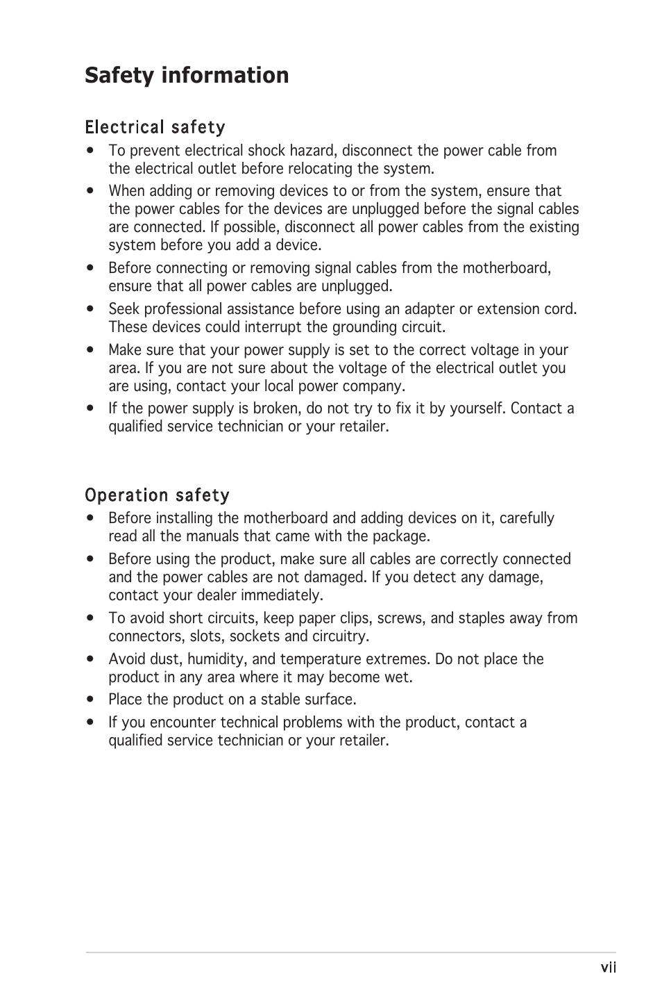 Safety information | Asus K8N-VM User Manual | Page 7 / 82